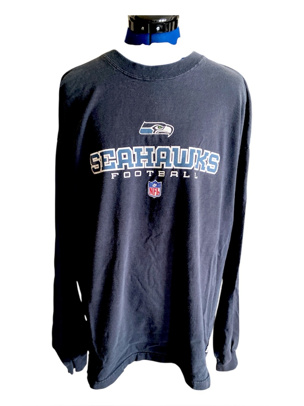 Seattle Seahawks Graphic Long Sleeve Navy Shirt NFL Reebok Team Apparel 2XL
